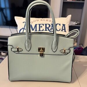 Large Combo Handbag Seafoam with Gold Lock Detail